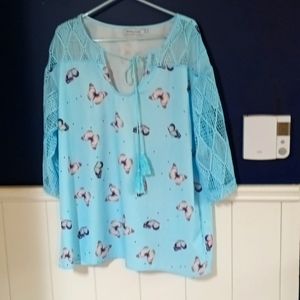 COPY - Ladies Baby Blue cotton Blends Top with crotched sleeves and Yoke